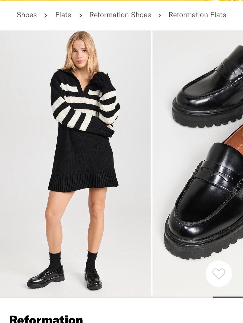 Reformation Black Leather Lug Sole Penny Loafers